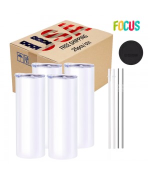 USA Warehouse Car Cup Mug Stocked Tumbler Sublimation Blanks Stainless Steel Straight Insulated 20oz Tumbler with Lid and Straw