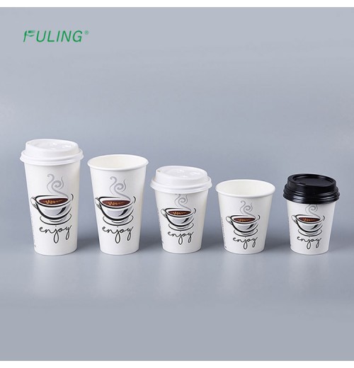 FULING 4oz 8oz 12oz 16oz custom logo disposable single wall hot drinking coffee paper cup with lid