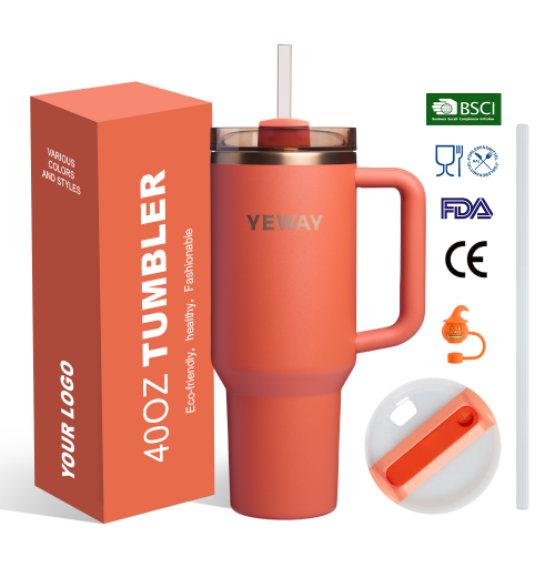 Yeway Custom Gift Set 40oz Leakproof Double Wall Stainless Steel Tumbler With Straw handle Travel Coffee Mug With Lid