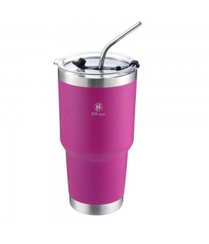 30 Oz Wine Tumbler Stainless Steel , Coffee cup With Straw