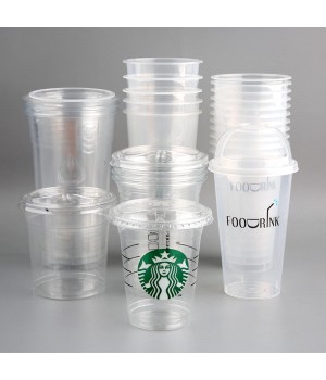 Newsense 8oz 16oz 32 Oz Bubble Tea Custom Logo Print Pet Pla Cold Drink With Lid Transparent Clear Coffee Disposable Plastic cup