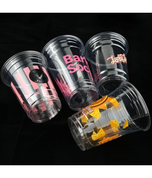 Custom Logo Printed Disposable Drink Bubble Tea Wholesale Ice 8 12 16 32 Oz Transparent Clear Pet Coffee Plastic cup With Lid