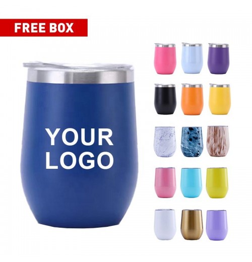 Wholesale 12oz custom logo stainless steel 304 egg mugs tumbler travel insulated beer tea coffee thermo mug cup with lid